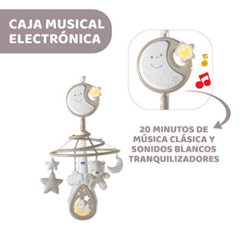 Chicco Next2Dreams Carrusel Móvil Bebé con Luces y Música - 3 en 1 Móvil Compatible con Cuna Next2Me o Minicunas Colecho/Viaje, Efectos de Sonido, Proyector de Luz Nocturna y Música Clásica, 0m+, Gris