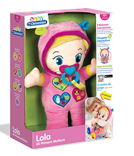 Clementoni-55390 - Mi primera muñeca Lola - peluche interactivo para bebés a partir de 10 meses