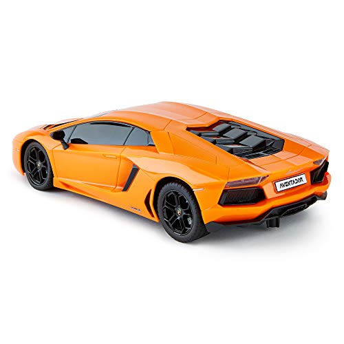 CMJ RC Cars ™ Lamborghini Aventador Coche de Control Remoto con Licencia Oficial Coche 1:18 Escala Luces de Trabajo 2.4Ghz Naranja