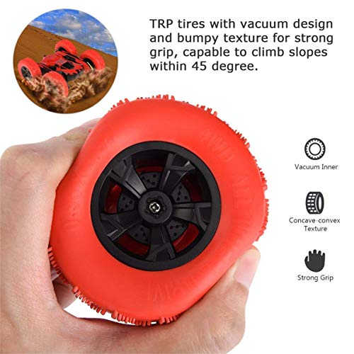 Coche teledirigido 4WD RC coche mando a distancia 360° rotación Acrobática RC Stunt Car mando a distancia, 1:28/2.4GHZ Coche teledirigido para niños juguetes – Rojo (batería no incluida)