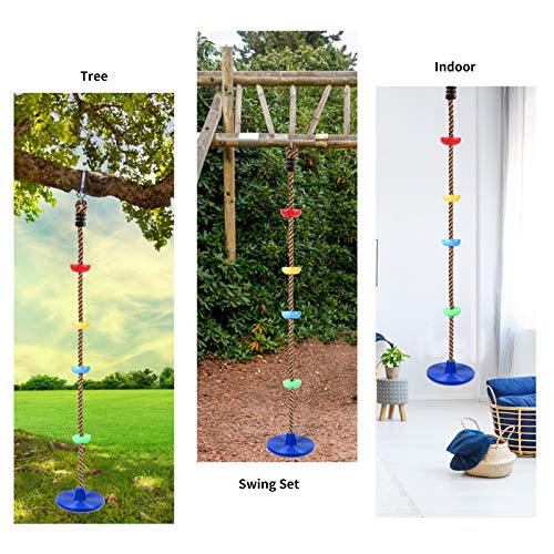 Columpio de escalada, cuerda con reposapiés y asiento de columpio de disco para niños al aire libre, árbol, jardín