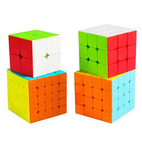 Cooja Cubos de Velocidad, 4 Piezas Speed Cube Set 2x2 + 3x3 + 4x4 + 5x5, Smooth Magic Cube Puzzle Durable Regalo de Juguetes para Niños Niñas