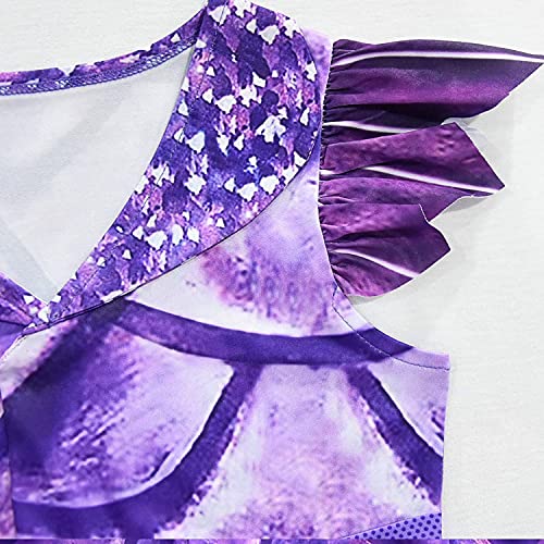 CPAI Disfraz de Descendants 3 para niños, Disfraz de dragón Mal Elegante con Guantes de Peluca o Sombrero, Traje de Cosplay de Fiesta de Halloween para niñas,Púrpura,140cm