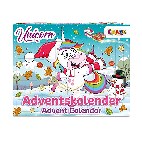 CRAZE Calendario Adviento de Unicornio con Juguetes y material escolar para niños y niñas - Calendario de Navidad 2021 (33388)