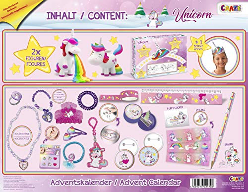 CRAZE Premium Advent Calendar 24706 adviento Navidad 2020 Unicorn Calendario de Juguetes niños con Contenido Creativo y Grandes sorpresas, Color Play Set