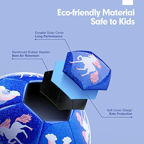 CubicFun Balon Futbol Niños con Bomba y Bolsa de Malla, Balon de Futbol Unicornio Efecto Brillo Pelota Futbol Juguetes Niños 3 4 5 6 7 años, Bonito Regalo para Niñas Niños, Tamaño 3