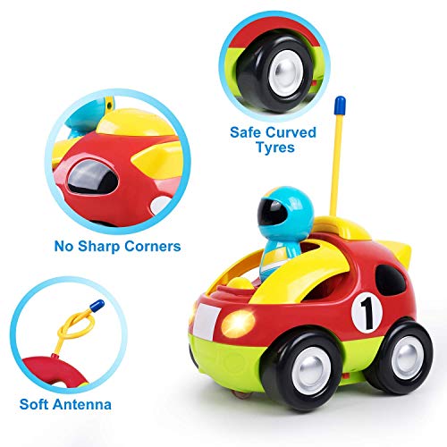 deAO Coche Adorable para Principiantes Cochecito a Control Remoto con Luces Música y Sonidos Figura de Conductor Extraíble (Coche de Carreras)