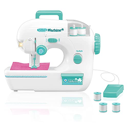 deAO 'Mi Primera Máquina de Coser' Juguete Infantil con Funciones Realistas, Luz, Pedal y Accesorios Incluidos Conjunto Kit de Manualidad Infantil Diseño Textil DIY