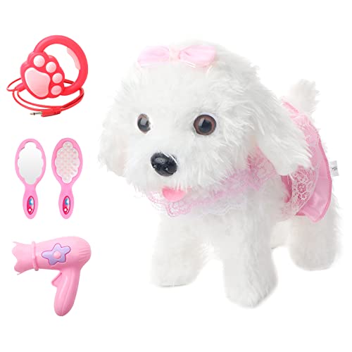 deAO Perrito Robot Juego de Peluquería Canina con Mascota Interactiva Inteligente Juguete Electrónico Incluye Correa con Botones de Control, Secador de Pelo, Peine y Espejo