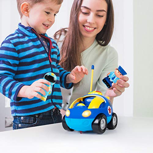 deAO RC Coche Adorable para Principiantes Cochecito a Control Remoto con Luces Música y Sonidos Figura de Conductor Extraíble (Coche de Policia)