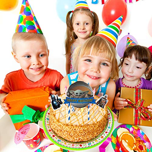 Decoración para tartas de Yoda para bebé, con temática mandaloriana, 3 piezas de Star Wars Happy Birthday Baby Cute Yoda, suministros de fiesta para tartas para fanáticos de Star Wars