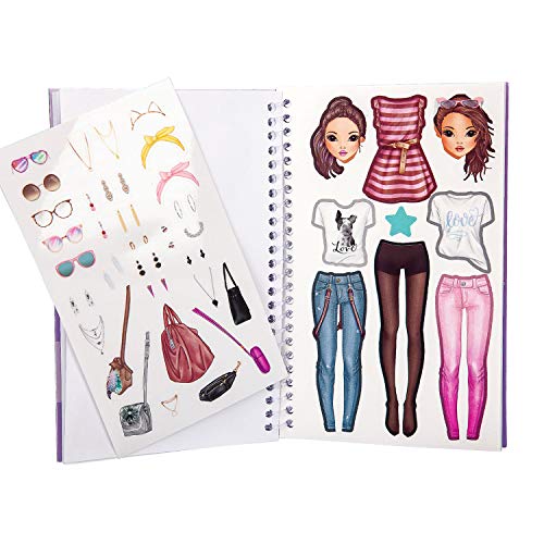 Depesche 11152 TOPModel - Cuaderno de pegatinas de bolsillo Dress me Up, pequeño libro de pegatinas con espiral en tamaño de bolsillo, incluye 8 hojas de pegatinas, aprox. 16 x 10,5 x 1,2 cm, surtido