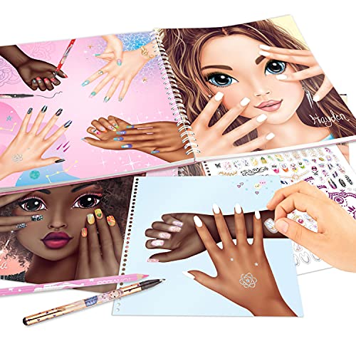 Depesche-DP-0011471 Libro para Colorear de TOPModel, 46 páginas y 2 Hojas de Pegatinas, para Crear diseños de uñas de ensueño y Joyas de Mano, Aprox. 22 x 21 x 1,5 cm, Color carbón (11471)