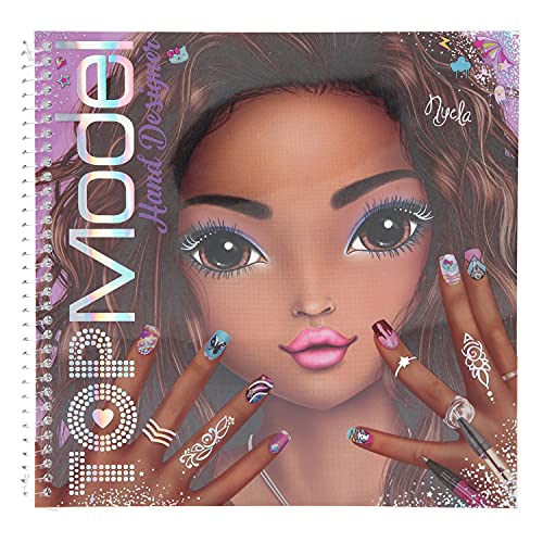 Depesche-DP-0011471 Libro para Colorear de TOPModel, 46 páginas y 2 Hojas de Pegatinas, para Crear diseños de uñas de ensueño y Joyas de Mano, Aprox. 22 x 21 x 1,5 cm, Color carbón (11471)
