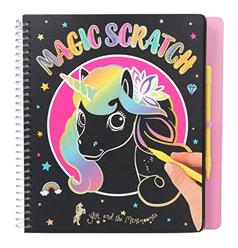 Depesche- Libro Magic Scratch Book en diseño de Ylvi & The Minimoomis, 20 páginas con Motivos encantadores, Incluye lápiz para rascar, Aprox. 19,3 x 20 x 1,8 cm, Color carbón, 1 Unidad (11467)