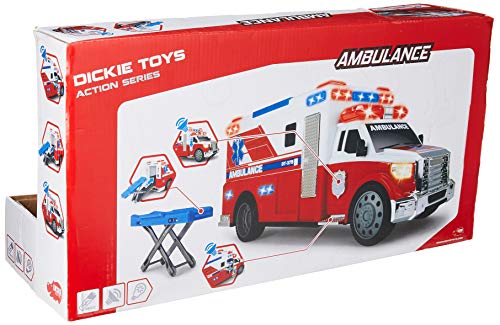 Dickie - Action Series Ambulancia 33 cm incluye camilla, apertura puerta trasera, luz y sonido (Dickie 3308381)