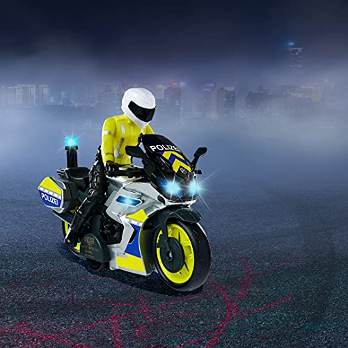 Dickie Toys Moto Yamaha Motocicleta, Fricción, luz, Sonido, policía, Figura de Conductor móvil, 17 cm, Azul, Amarillo y Plateado (203712018)