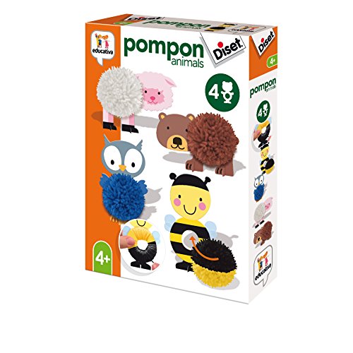 Diset- Creo Animales con Pompones + 4 años Animals (68949) , color/modelo surtido