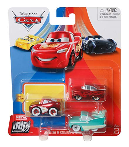 Disney Pixar Cars - Mini Racers 3 Pack - FLO, Red Ramone and Cruisin Lightning Mcqueen, Coches de metal