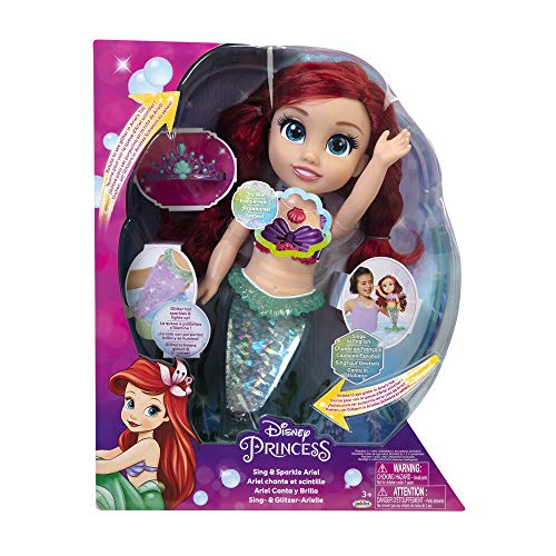 Disney Princesas, Muñeca Ariel Especial Grande, 38 cm; Reproduce 2 Canciones y su Cola Brilla y se ilumuina