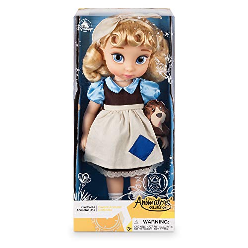 Disney Store: muñeca coleccionable de princesa niña de La Cenicienta (colección Animators), 39 cm, pelo enraizado, traje y zapatos realistas, juguete de Bruno en raso acolchado, para mayores de 3 años