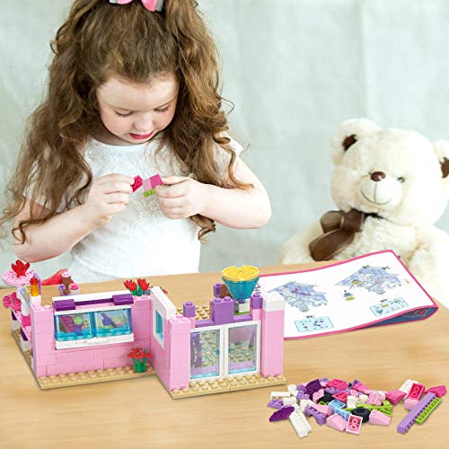 Dream Girls Friends Juego de construcción de heladería - Juego de Ladrillos de construcción de Tienda de postres de Playa Junto al mar Rosa para niñas de 6 a 12 años en adelante, 317 Piezas