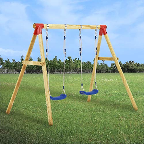 EBTOOLS - Columpio con soporte de madera, asientos de columpio de plástico, asiento con cuerda para niños, carga máxima de 50 kg, columpio de jardín al aire libre