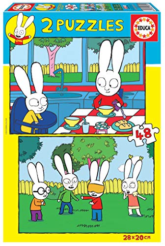 Educa 18891 Simón el Conejo. 2 Puzzles Infantiles de 48 Piezas. +3 años. Ref, Multicolor