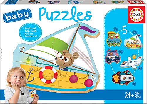 Educa - Baby Puzzles Vehículos. Set de 5 Puzzles Infantiles Progresivos de 3 a 5 piezas. A partir de 24 meses. Ref. 18059