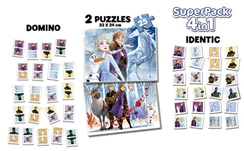Educa - Superpack Frozen 2 Pack de Domino, Identic y 2 Puzzles, Juego de Mesa, Multicolor (18378)