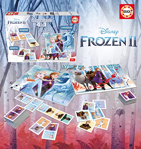Educa - Superpack Frozen 2 Pack de Domino, Identic y 2 Puzzles, Juego de Mesa, Multicolor (18378)