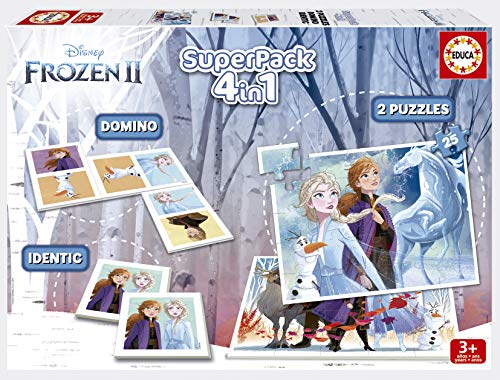 Educa - Superpack Frozen 2 Pack de Domino, Identic y 2 Puzzles, Juego de Mesa, Multicolor (18378)