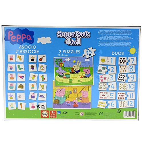 Educa - Superpack Peppa Pig Pack de Domino, Identic y 2 Puzzles, Juego de Mesa, Multicolor (16229)