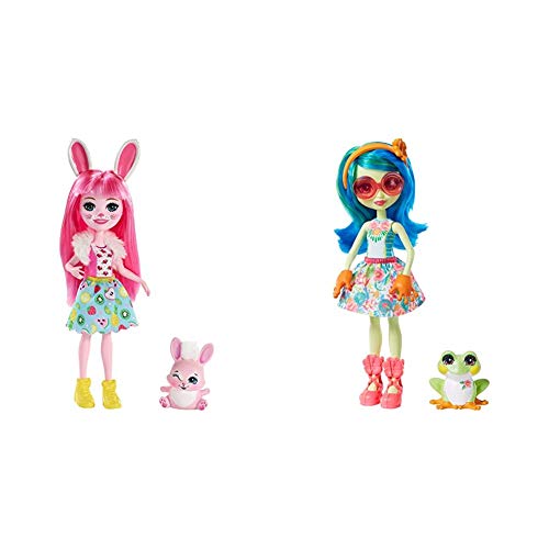 Enchantimals Bree Bunny y Twist, muñeca con Mascota (Matty FXM73) + Muñeca Tamika Tree Frog con Mascota Burst (Mattel GFN43)