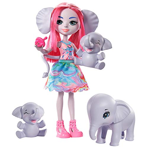 Enchantimals Sunny Savanna Muñeca Esmeralda Elephant con familia de elefantes mascota de juguete (Mattel GTM30)