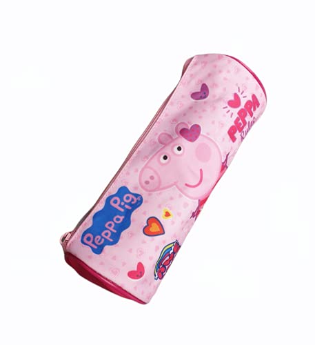 Estuches de Lapìces Peppa Pig,Cilindrico con Una Cremllera, Estuche Escolar, Gran Capacidad para la Escuela.