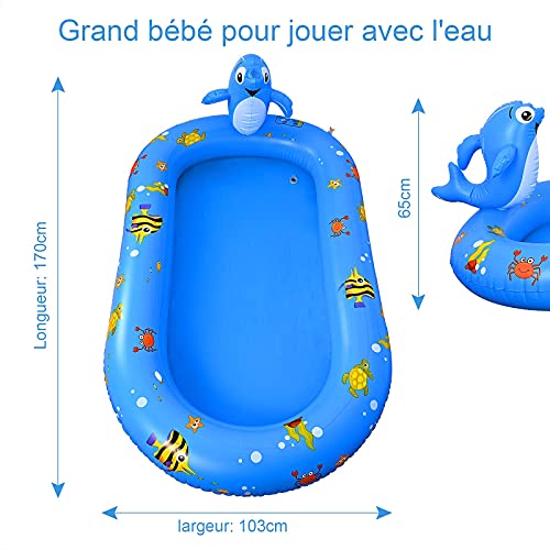 Fabu 170 * 103 * 65CM Splash Pad para Niños Familiares, Tapete de Agua 2 en 1 Chapoteo Almohadilla de Aspersión Jardín de Verano Juguete para Niños Engrosamiento de PVC