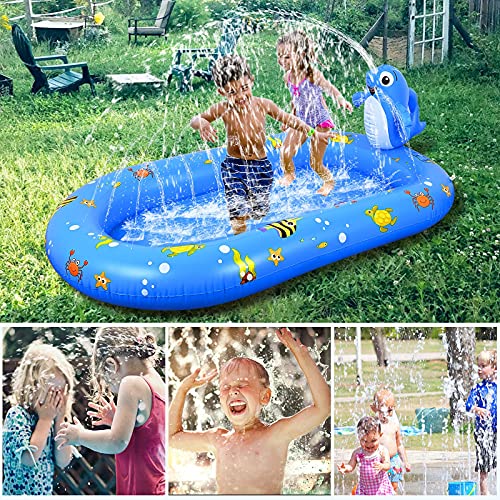 Fabu 170 * 103 * 65CM Splash Pad para Niños Familiares, Tapete de Agua 2 en 1 Chapoteo Almohadilla de Aspersión Jardín de Verano Juguete para Niños Engrosamiento de PVC
