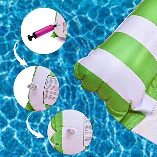 Faffooz Agua Silla Inflable de Flotación Hamaca, 4 en 1 Hamaca Piscina Hamaca de Agua Flotante Plegable de la Piscina Agua Colchonetas Hinchables Asiento de Piscina Agua Sofá con 2 Portavasos (Rayas)