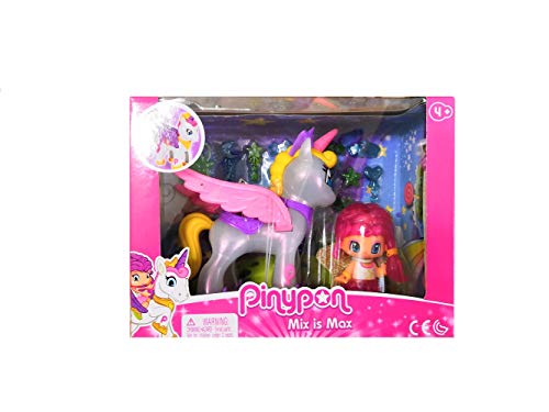FAMOSA. PINYPON Unicornio Alas Rosa con Mini Muñeca Producto Oficial