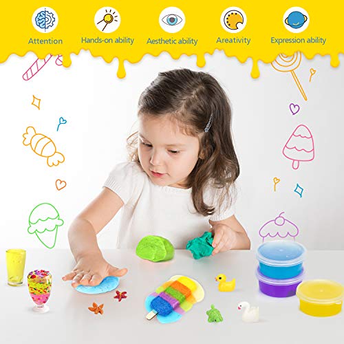 Fansteck 108PCS Slime para Niñas, Manualidades Niños, 24 Colores Purpurinas Fluffy Borax, Kit Manualidades, Slime Kit, Purpurina Manualidades Regalo para Niños 6+ Años Juguete Creativo Material Seguro