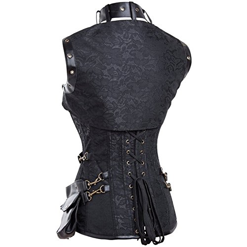 FeelinGirl Corsé Gótico Medieval - Corset con Chaquetita para Mujer Estilo de Soldado Vintage Brocado Bustier con Tanga Ngero XL/Talla 38-40