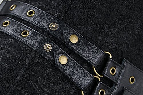 FeelinGirl Corsé Gótico Medieval - Corset con Chaquetita para Mujer Estilo de Soldado Vintage Brocado Bustier con Tanga Ngero XL/Talla 38-40