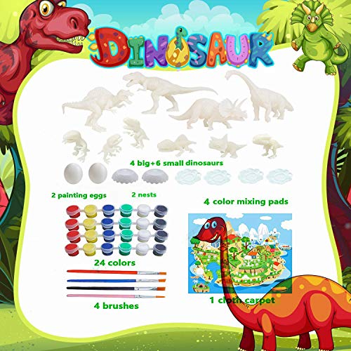 Felly Dinosaurios Juguetes 6 Años, Manualidades para Niños, 47 Piezas Pintura Kit con Tapete de Juego, Figuras Dinosaurios, 24 Colores Pintura, Creativo Juego Cumpleaño Regalos niños 3 4 5 6 7 8 Años