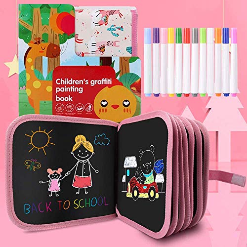 Felly Juegos de Pintura para Niños, Tabla de Dibujo Portátil Graffiti Libros Blandos de Pizarra Juguetes para Educación Preescolar Bebés Niña 2 -10 Años, Doodle Juego Infantil, 14 Páginas (Rosa)