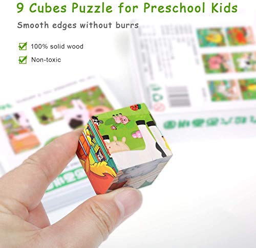 Felly Puzzles de Madera Montessori, Rompecabezas Juegos Niños 2 3 4 Años, 6 en 1 Bloque de Animales de Madera Juguetes Educativo para Bebe Niñas, Regalo de Cumpleaños, Navidad (9 Piezas)