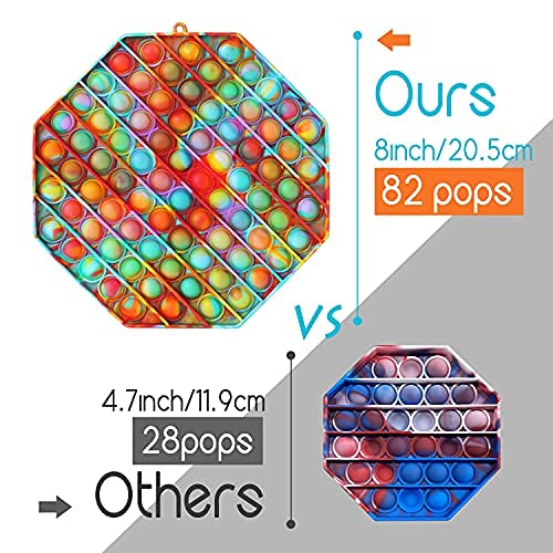 Fettinow Pop Its Gigante XXL - 20 cm Jumbo It Pop- Juguete Enorme Pop Its Fidget - Juguete Sensorial Big It Pop Grande para Aliviar El Estrés (Arco Iris) (20CM Policromo Octágono)