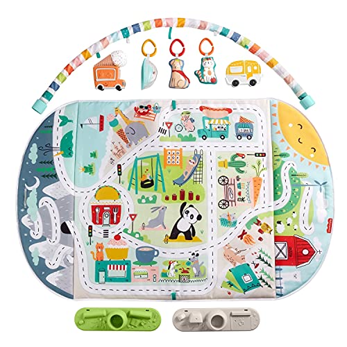 Fisher-Price Gimnasio Jumbo Ciudad de Actividades, manta de juego para bebé recién nacido, Mattel GJD41