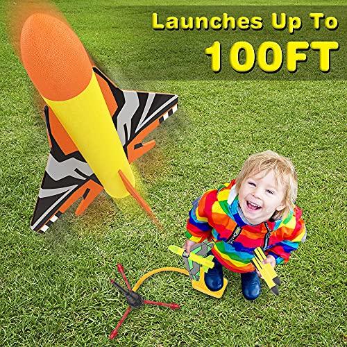 FOSUBOO Cohete Juguete Lanzador para Niños, Juegos Jardin Juguete Cohete de Aire con 6 Cohetes de Espuma, Juguetes de jardín Regalo para de 3 4 5 6 7+ años Nniño Niña