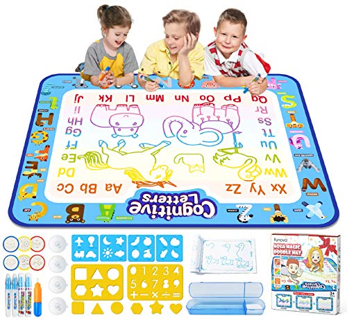 FUNOVA Agua Dibujo Pintura Pizarra Magica - Alfombra Mágica de Agua Doodle, Estera de Agua Pintura Juego Educativo Regalo Ideal de Cumpleaños Juguetes para Niños Niñas de 3 4 5 6 7 8 Años 100*80cm